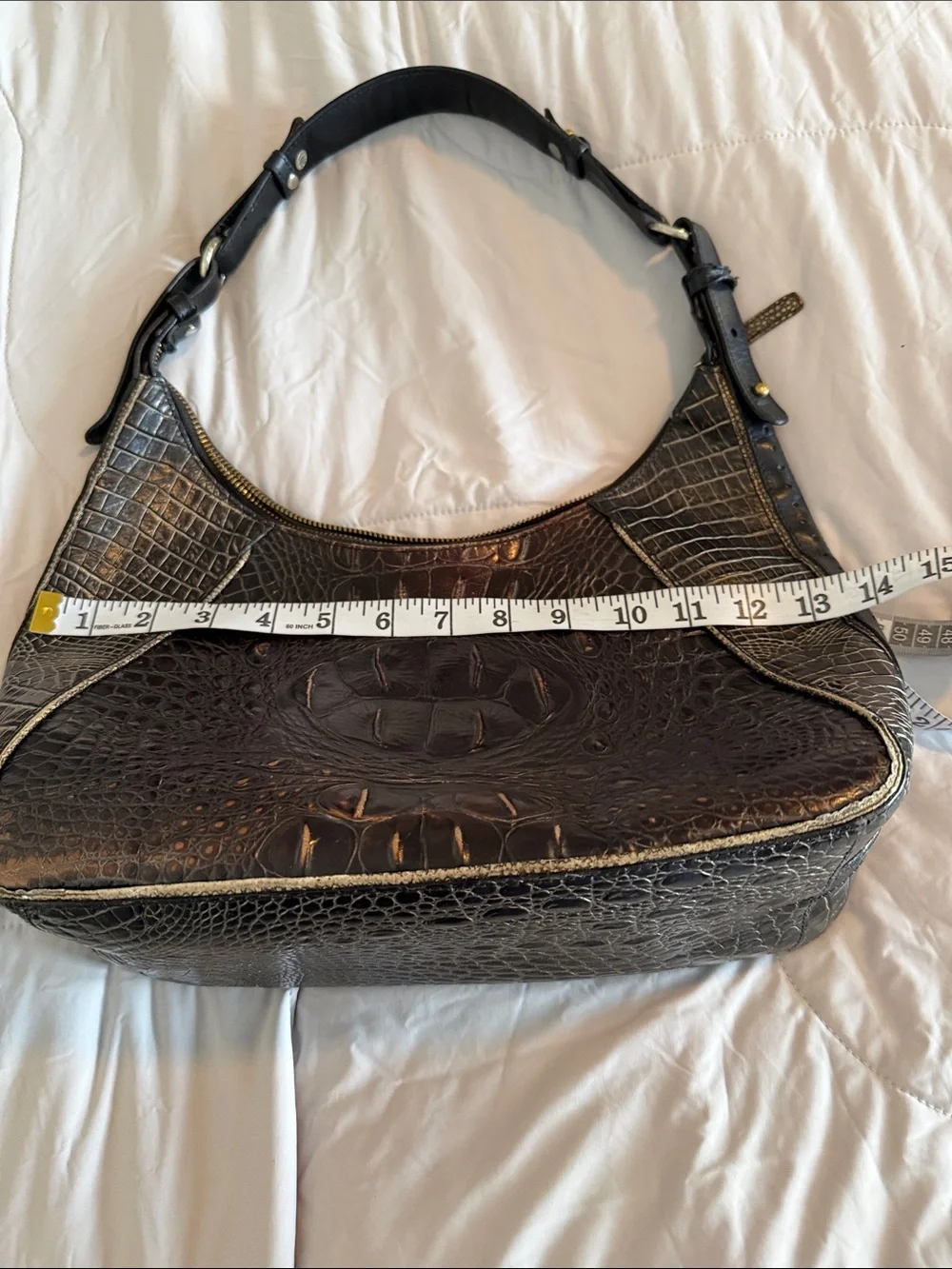 Brahmin Black Croc-Embossed Hobo Shoulder Bag